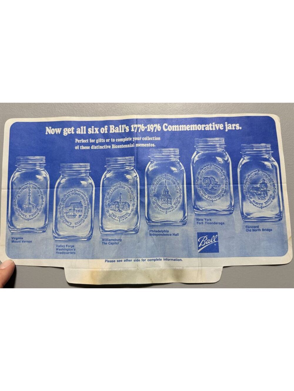 1976 Ball Bicentennial Commemorative Glass Jars Mail Order Form Flyer Ephemera